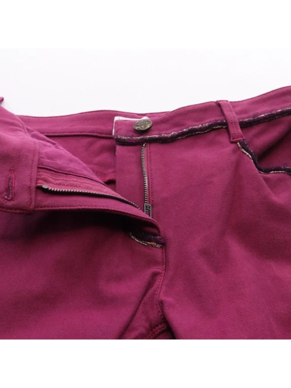 Chanel Pants CC Logo Button Tweed Trim Skinny Cotton